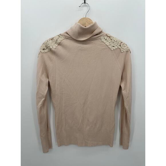 Boston Proper Womens Cream Floral Stitched Turtleneck Sweater Size M Neutral - Picture 2 of 7